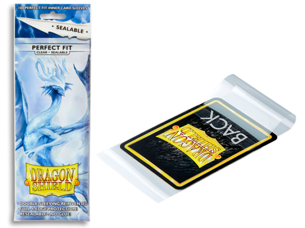 Dragon Shield - Clear ‘Thindra’ - Perfect Fit Sealable - 100 Standard Size Sleeves - DS PERFECT FIT SEALABLE Clear composite packshot