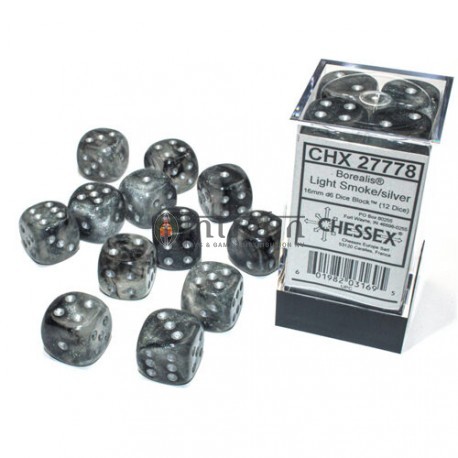 Light Smoke/Silver Luminary Dice Block - borealis 16mm d6 light smoke silver luminary dice block 12 dice acc new