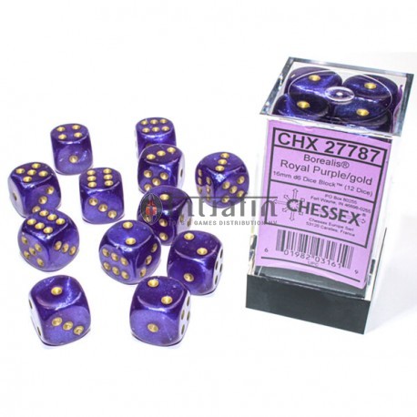 Royal Purple/Gold Luminary Dice Block - borealis 16mm d6 royal purple gold luminary dice block 12 dice
