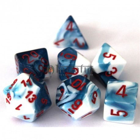 RPG Dice Set Astral Blue-White w/red - gemini polyhedral 7 die sets astral blue white w red
