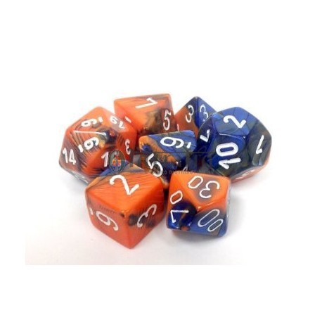 RPG Dice Set Blue-Orange w/white - gemini polyhedral 7 die sets blue orange w white