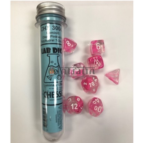RPG Dice Set Clear - Pink / White - lab 4 nebula clear pink white 8 die set