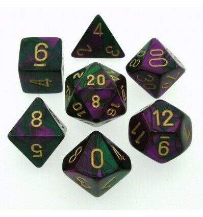 Chessex Gemini Polyhedral 7-Die Set - Green-Purple w/gold - s l500