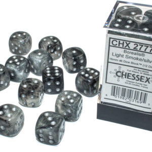 Chessex Borealis Light Smokesilver 16mm d6 Dice Block (12 Dice)