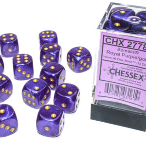 Chessex Borealis Royal Purplegold 16mm d6 Dice Block (12 Dice)