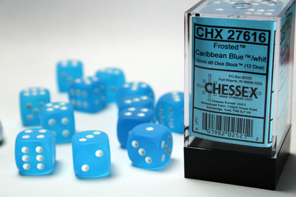 Chessex Frosted Caribbean 16mm d6 Dice Block (12 Dice)