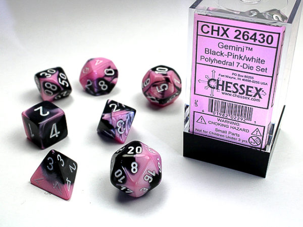 Chessex Gemini Polyhedral 7-Die Set - Black-Pinkwhite