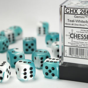 Chessex Gemini Teal-Whiteblack 16mm d6 Dice Block (12 Dice)