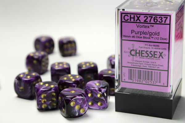 Chessex Vortex Purplegold 16mm d6 Dice Block (12 Dice)