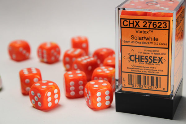 Chessex Vortex Solarwhite 16mm d6 Dice Block (12 Dice)