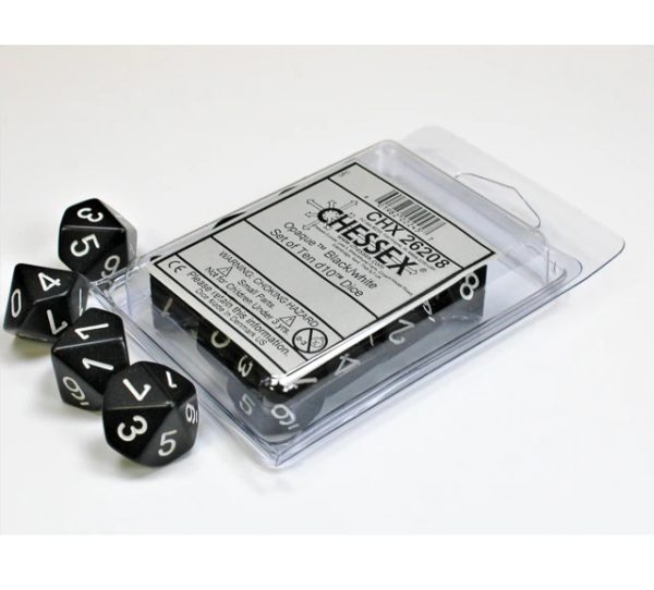 Chessex Opaque Polyhedral Ten d10 Set – Black/white
