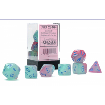 Chessex Gemini Gel Green-Pink/blue Polyhedral 7-Die Set - Gemini Polyhedral Gel Green Pink blue Luminary 7 Die Set
