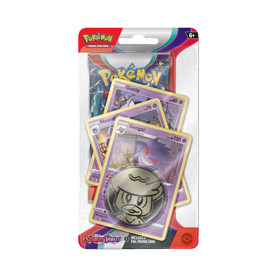 Pokémon Scarlet & Violet Premium Checklane Blister - Gastly/Haunter/Gengar - Pokemon Scarlet and Violet Checklane Premium Blister Gastly Haunter Gengar