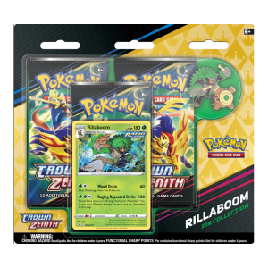 Home - Pokemon Crown Zenith Rillaboom Pin Collection 3 Pack Blister