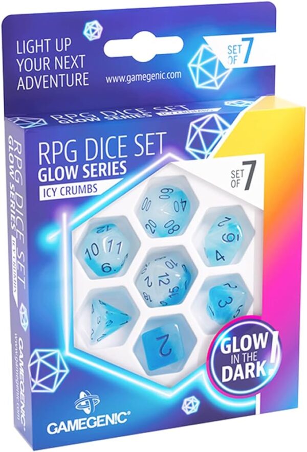 Gamegenic - Glow Series - Icy Crumbs - RPG Dice Set (7 PCS) - GAMEGENIC GLOW SERIES ICY CRUMBS RPG DICE SET 7 PCS