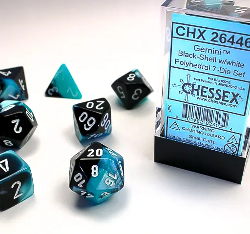 Chessex Gemini Polyhedral 7-Die Set - Black-Shell w/white
