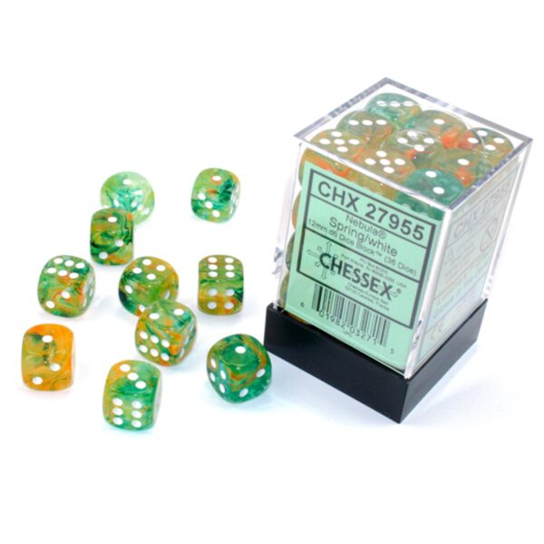 Chessex-Nebula-Springwhite-12Mm-D6-Dice-Block-36-Dice.jpg Nebula Spring/White 12Mm D6 Dice Block