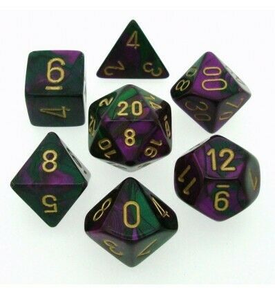 Chessex Gemini Polyhedral 7-Die Set - Green-Purple w/gold