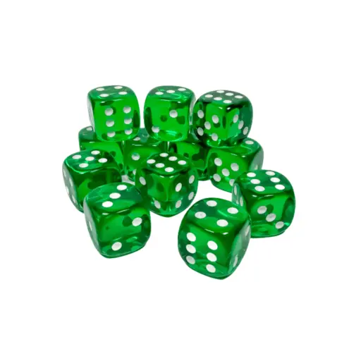 Chessex Translucent 16Mm D6 With Pips Dice Blocks (12 Dice) - Green W/White