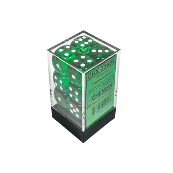 Chessex Translucent 16Mm D6 With Pips Dice Blocks (12 Dice) - Green W/White