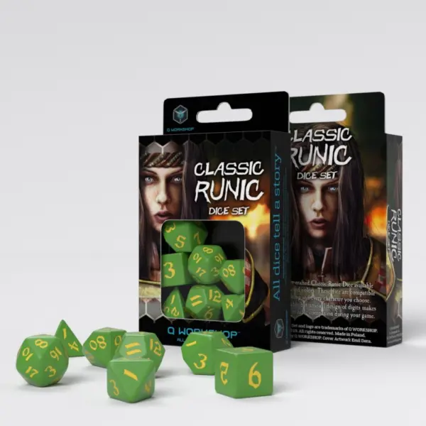 Classic Runic Green &Amp; Yellow Dice Set (7)