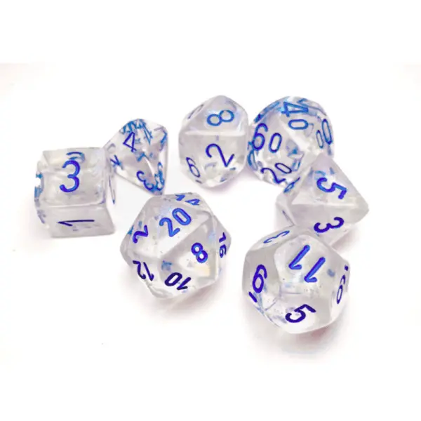 Dice-Borealis-Icicle-Die Chessex Borealis Mini-Polyhedral Icicle/Light Blue Luminary 7-Die Set