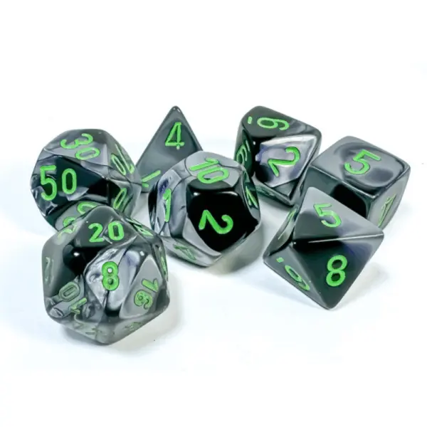 Chessex Gemini Polyhedral 7-Die Set - Black-Grey W/Green