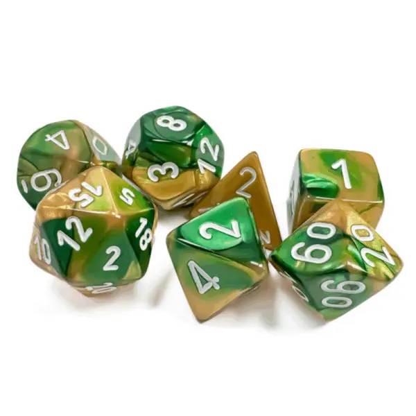 Chessex Gemini Polyhedral 7-Die Set - Gold-Green W/White