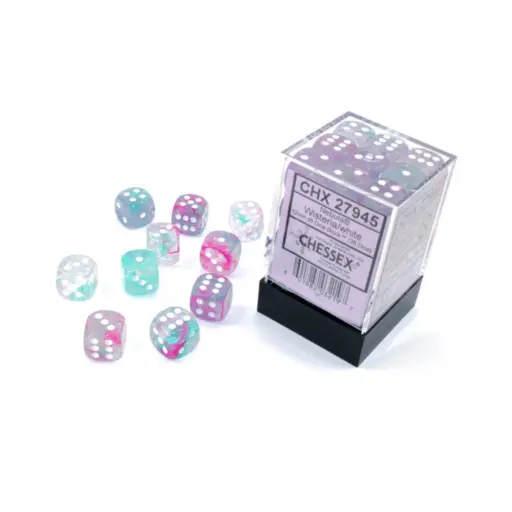Chessex 12mm d6 Blocks - Nebula 12mm d6 Wisteria/white Luminary Dice Block (36 dice)