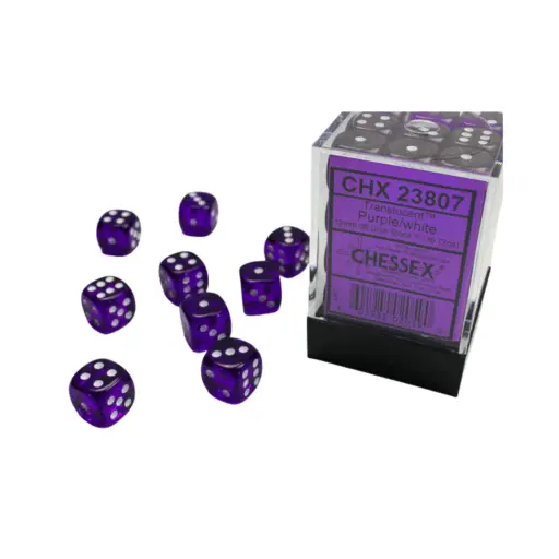 Chessex Translucent 12mm d6 with pips Dice Blocks (36 Dice) - Purple w/white