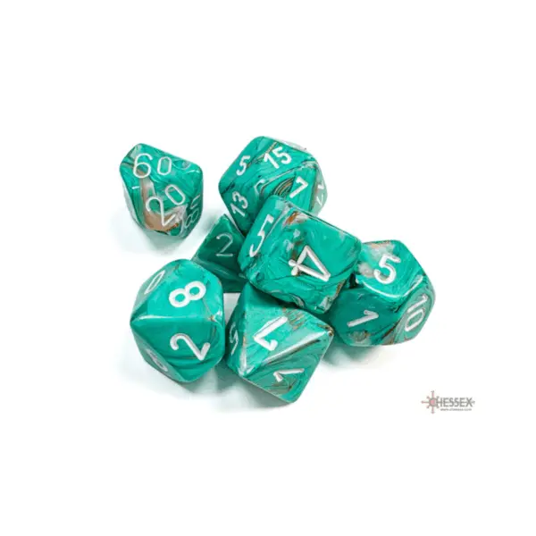 Chessex Marble Polyhedral 7-Die Set - Oxi-Copper White Chessex Marble Polyhedral 7-Die Set - Oxi-Copper W/White