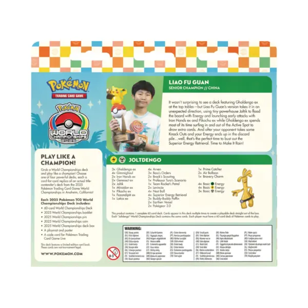 Pokémon 2025 World Championship Deck Liao Fu Guan'S &Quot;Joltdengo&Quot; (Senior Champion)