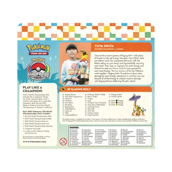 Pokémon 2025 World Championship Deck Yuka Okita'S Jp Raging Bolt (Junior Champion) Back Pokémon 2025 World Championship Deck Yuka Okita'S &Quot;Jp Raging Bolt&Quot; (Junior Champion)