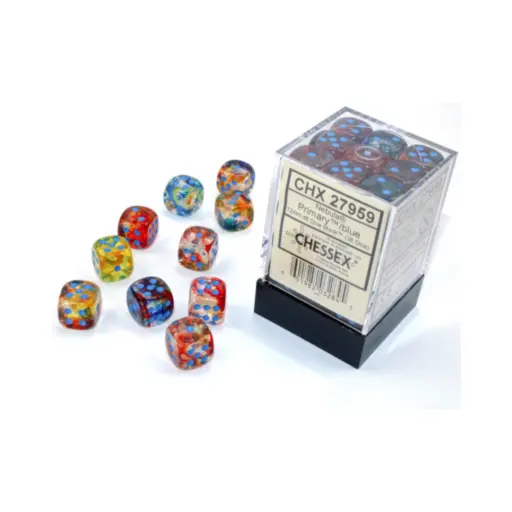 Chessex 12mm d6 Blocks - Nebula TM 12mm d6 Primary/blue Luminary Dice Block™ (36 dice)