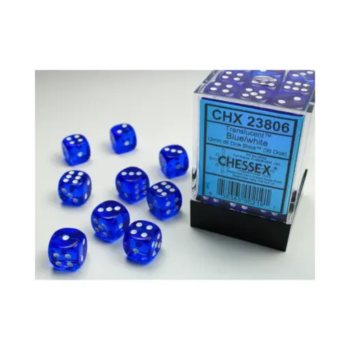 Chessex Translucent 12mm d6 with pips Dice Block - Blue w/white