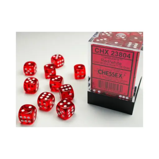 Chessex Translucent 12mm d6 with pips Dice Blocks (36 Dice) - Red w/white