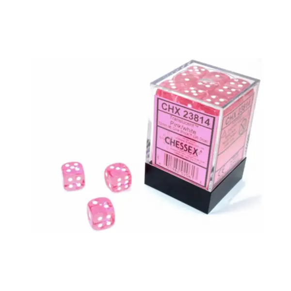 Chessex Translucent Pinkwhite 12Mm D6 Dice Block (36 Dice)