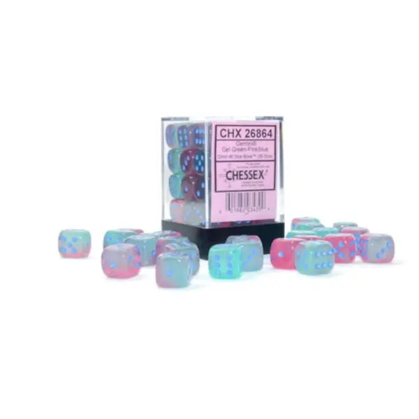 Gemini 12Mm D6 Gel Green-Pinkblue Luminary Dice Block (36 Dice)