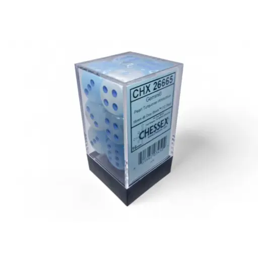 Gemini 16mm d6 Pearl Turquoise-Whiteblue Luminary Dice Block (12 dice)