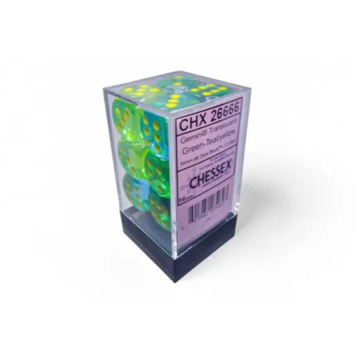 Gemini 16mm d6 Translucent Green-Tealyellow Dice Block (12 dice)