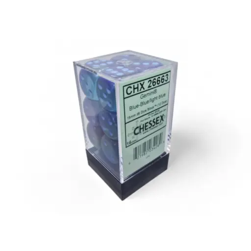 Gemini16mm d6 Blue-Bluelight blue Luminary Dice Block (12 dice)