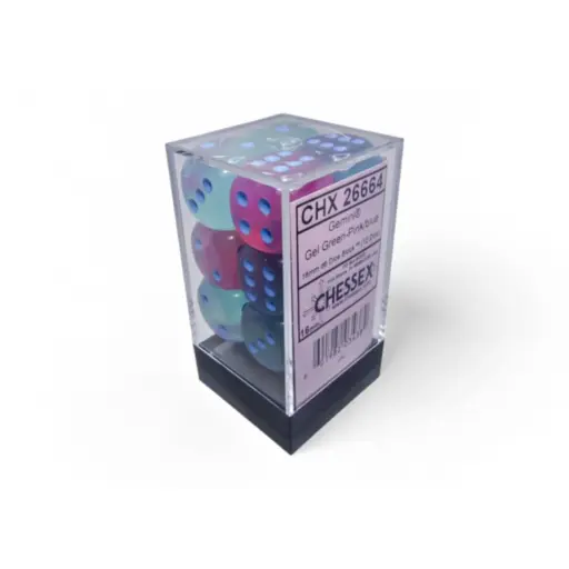 Gemini16mm d6 Gel Green-Pinkblue Luminary Dice Block (12 dice)