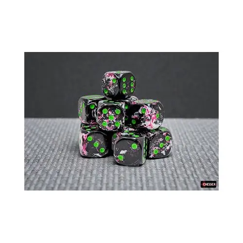 Chessex Brush Paintball/green 16mm d6 Dice Block (12 dice)