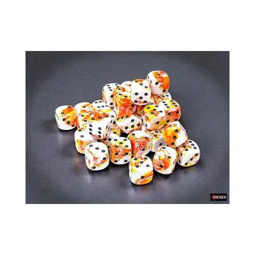Chessex Brush Sunrise/black 12mm d6 Dice Block (36 dice)