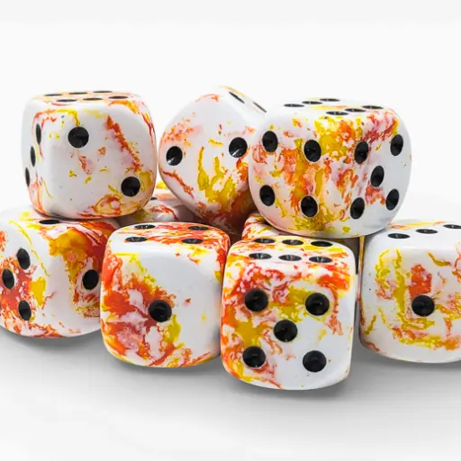 Chessex Brush Sunrise/black 16mm d6 Dice Block (12 dice)