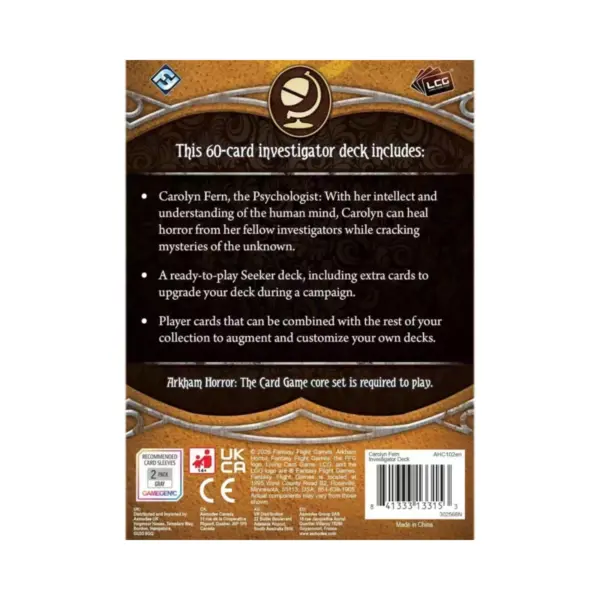 Ffg Arkham Horror The Card Game - Carolyn Fern Investigator Deck - En Back Ffg Arkham Horror: The Card Game - Carolyn Fern Investigator Deck - En