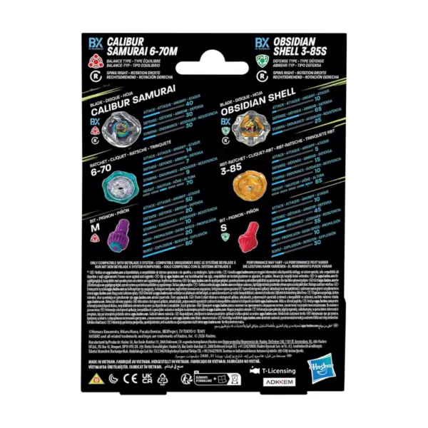 Beyblade X Calibur Samurai 6-70M Bx &Amp;Amp; Obsidian Shell 3-85S Bx Dual Pack Set Back Beyblade X Calibur Samurai 6-70M Bx &Amp; Obsidian Shell 3-85S Bx Dual Pack Set