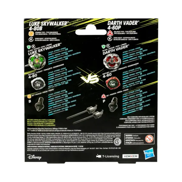 Beyblade X And Star Wars Collab Luke Skywalker 4-80B Vs. Darth Vader 4-60B Back Beyblade X And Star Wars Collab Luke Skywalker 4-80B Vs. Darth Vader 4-60B